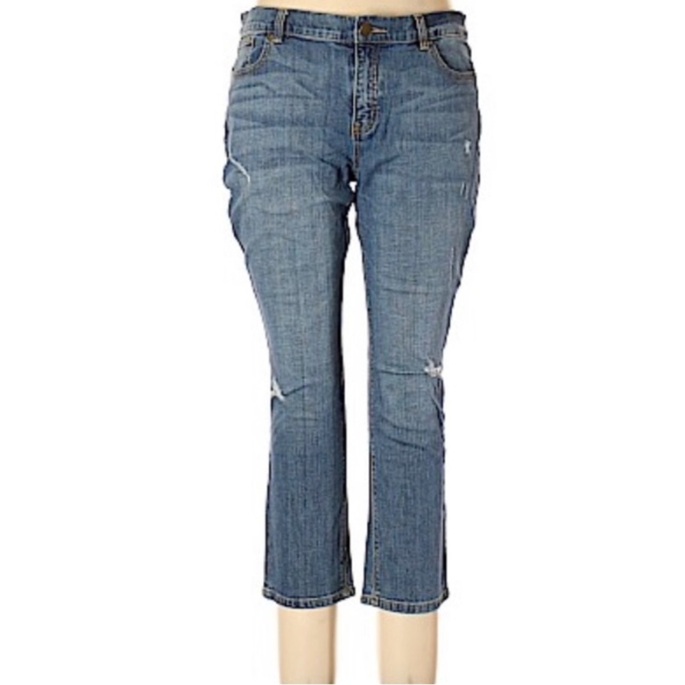 Old Navy Low Rise Skinny Jeans Womens Medium Wash Distressed Cropped Denim